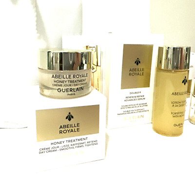 4PC  Guerlain Abeille Royale Day Cream, Watery Oil, Renew Serum Lotion, Gift Set