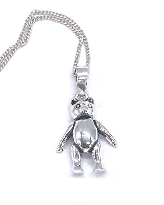 925 Sterlingsilber massiv Teddybär Charm Anhänger bewegliche Arme und Beine 