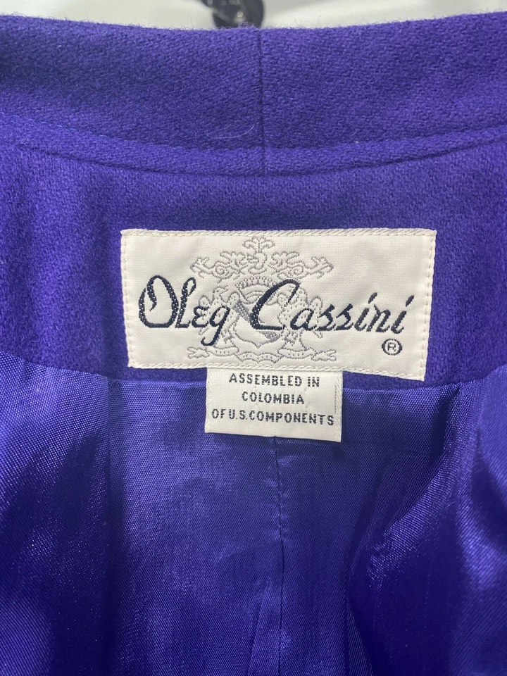 Mujeres Vintage Falda Traje TALLA 8 PEQUEÑO Púrpura Lana OLEG CASSINI Clásico Años 80 90 Foto 4 de 4