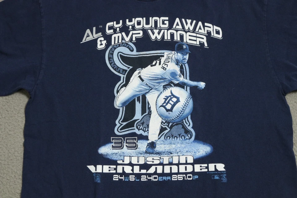 Justin Verlander Shirt Detroit Tigers Mens Large Cy Young Award and MVP Winner - Image 2 of 4