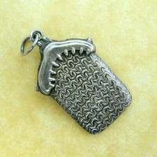 Antique Victorian Sterling Silver Charm Mesh Purse