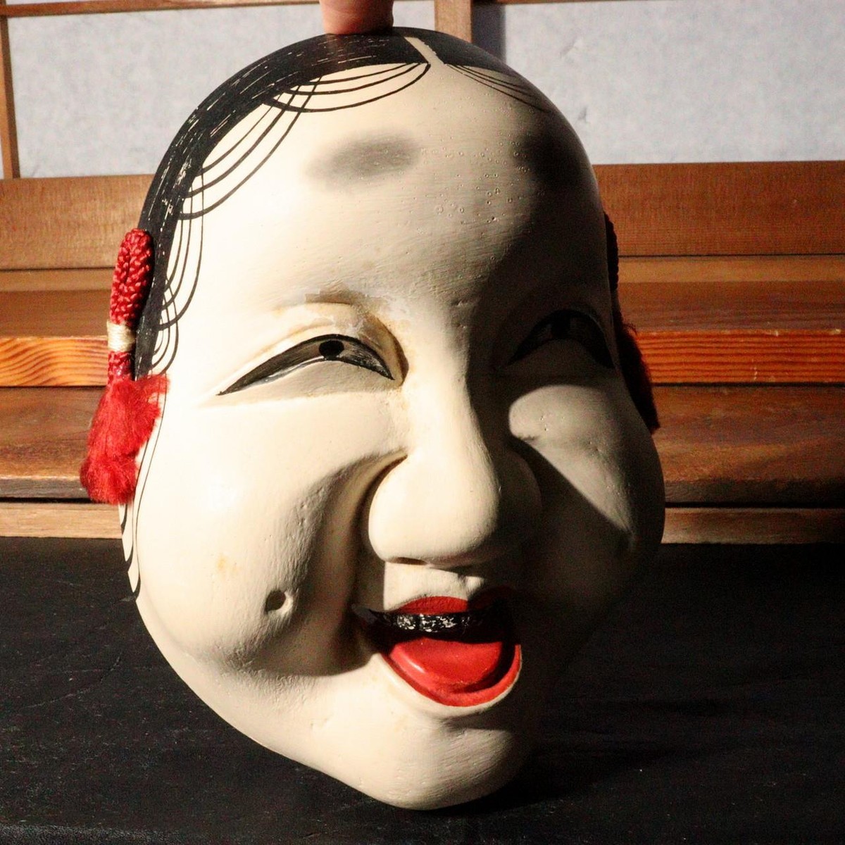 Japanese wooden Kyogen Noh Mask Fukure Okame Oto Otogoze
