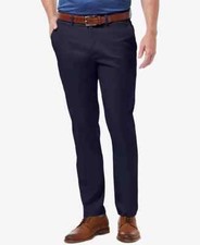 Haggar Men's Premium No Iron Khaki Slim Fit Flat Front Pants 30x32 Dark Navy