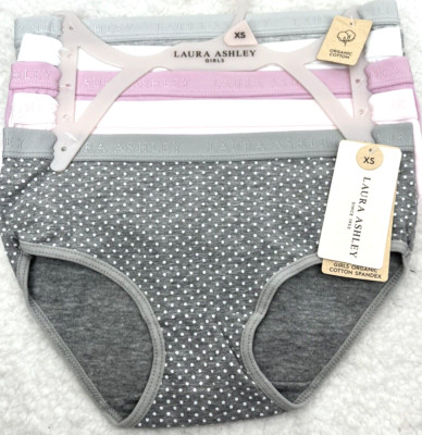 Laura Ashley Girls Panties Organic Cotton Spandex Briefs Size X-Small (4/5) 5-Pk