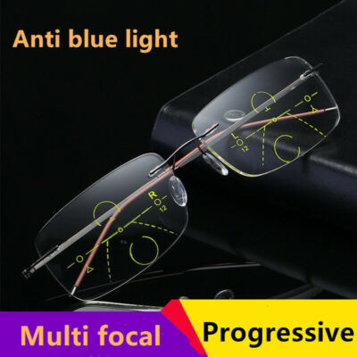 Ultralight Rimless Progressive Anti Blue Distance Reading glasses +1.0 to +4.0