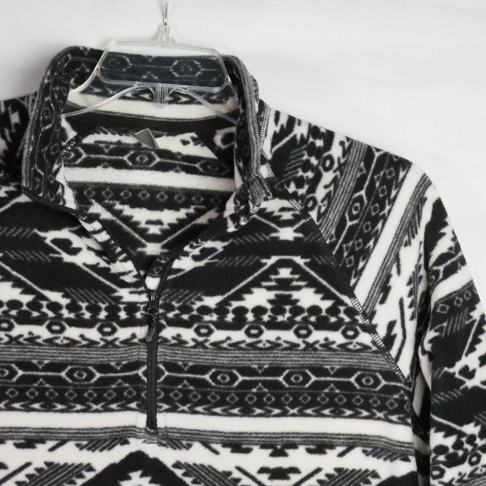 Eddie Bauer Women's Size L Fleece 1/4 Zip Black & White Long Sleeve Pullover Top - Image 2 of 4