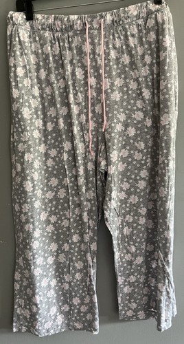 Joyspun Womens Pajama Pants Gray Pink Flowers Drawstring 3XL Super Soft