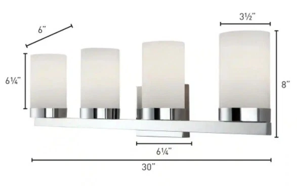 Luminária Canarm IVL429A04CH banheiro vaidade 4 luzes vidro opala plano Milo cromado nova - Imagem 4 de 4