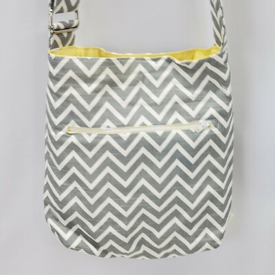 Handmade Purse Gray Chevron Fabric Crossbody Bag Boho Indie Shoulder Hippie