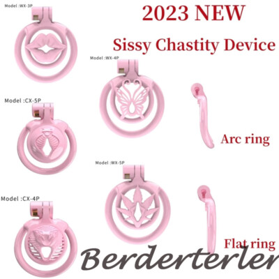 2023 New Small Male Chastity Device Sissy Cage with 5 Ring Anti Cheat Lock Belt