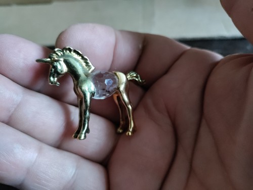 Miniature Cut Crystal & Gold-tone Metal Horse Figurine 1 3/4 inch - Picture 2 of 2