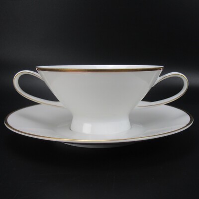 Rosenthal Porzellan Suppentasse + Untertasse Form 2000 Goldrand Loewy Design