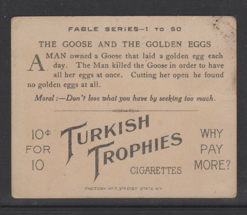 Antique Cigarette Cards - Turkish Trophies Tobacco - The Goose & the Golden Eggs - 第 2/2 張圖片