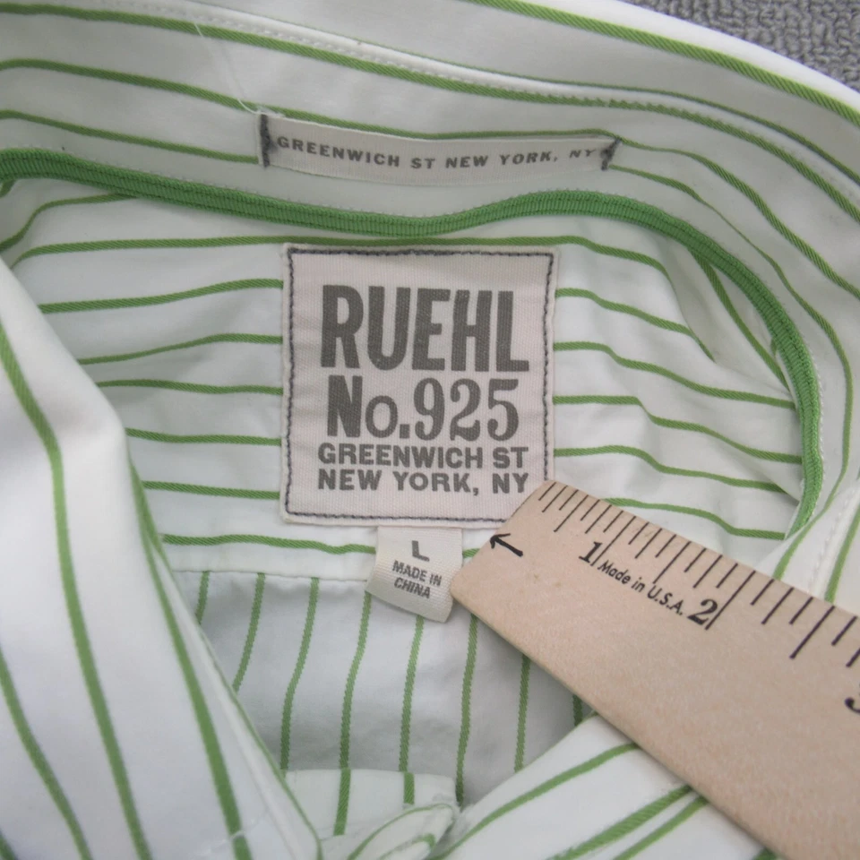 Camisa Vintage Ruehl Nº 925 Para Hombre Grande Verde Rayas Manga Larga Vestido Abotonado Foto 3 de 4