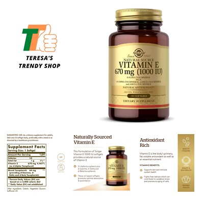 Vitamin E 670 mg 1000 IU, 100 Softgels - Natural Antioxidant, Skin & Immune S...