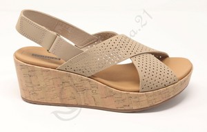 clarks laser cut leather wedge sandal
