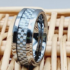 Men's White Carbon Fiber Tungsten Carbide Band Custom Engraved Ring For Men