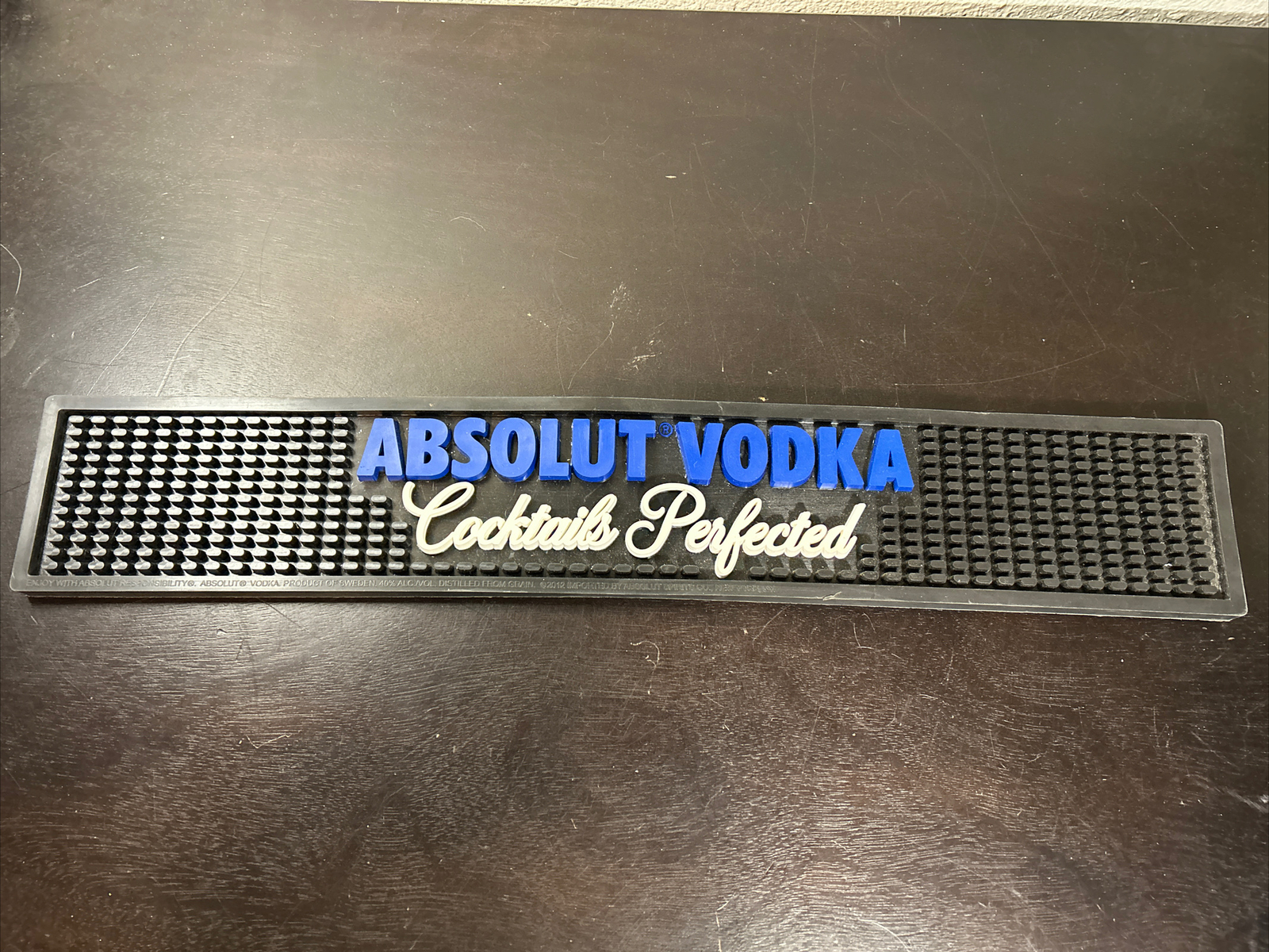 Absolut Vodka Cocktails Perfected Rubber Bar Mat Spill Drip Rail Mat Black Blue