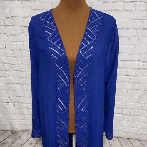 Midnight Velvet Duster Jacket Womens Size 2X Royal Blue Sequins Sheer Formal - Picture 2 of 7