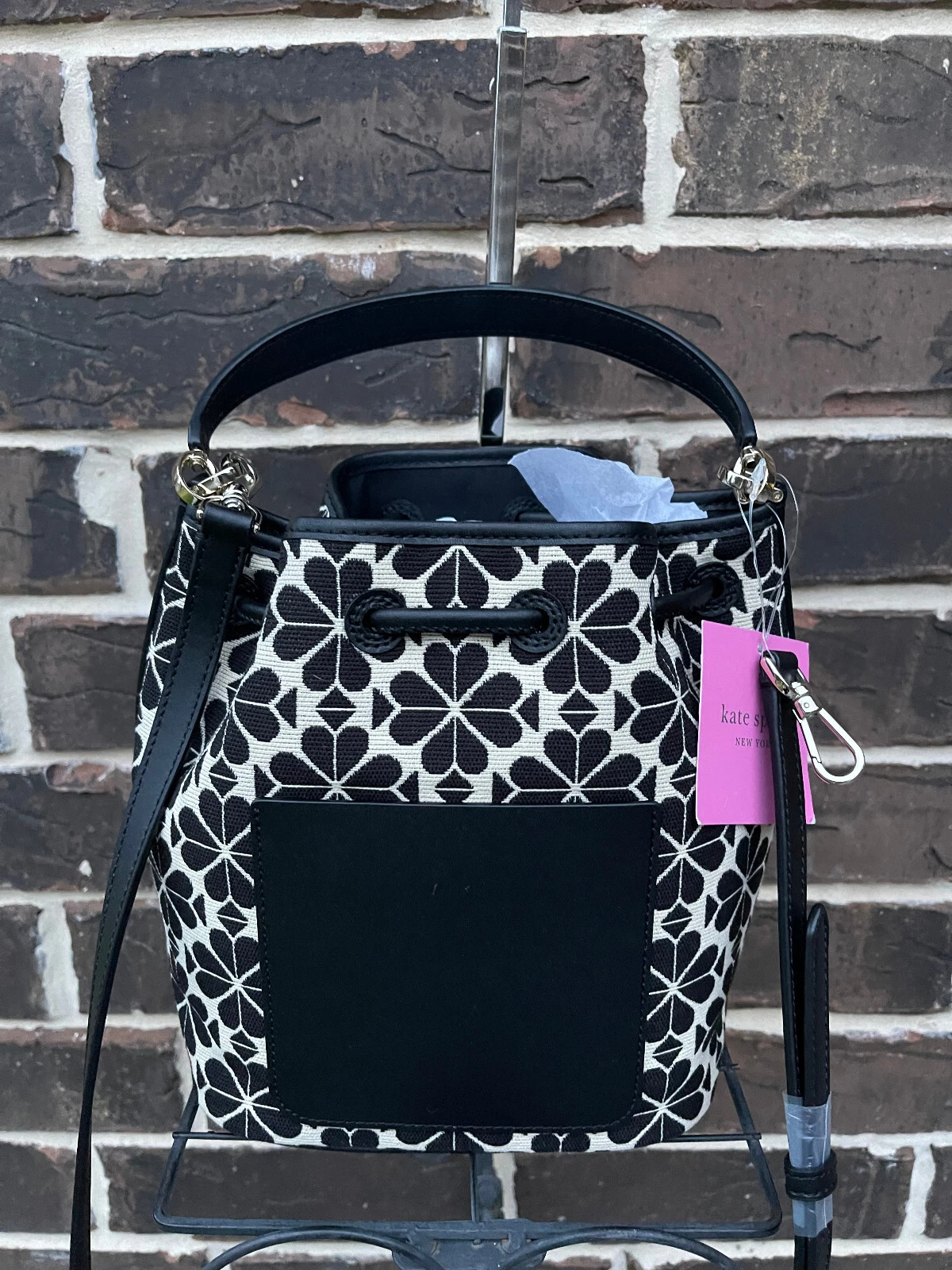 Borsa a secchio Kate Spade fiore di vanga jacquard nuova con etichette Med crema multi $328