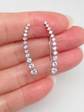 925 Sterling Silver Ear Vine Cz Bar Crawler Climber Earrings 29mm(1.14")