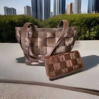 HARVEYS The Original Seatbelt Purse Light Brown Woven Bag And Brown Wallet! USA