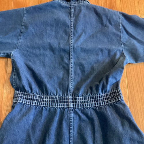 Vtg DREAMS Denim Dress Western M Snap Front Cottage Midi Retro 80s Pockets - Picture 11 of 12