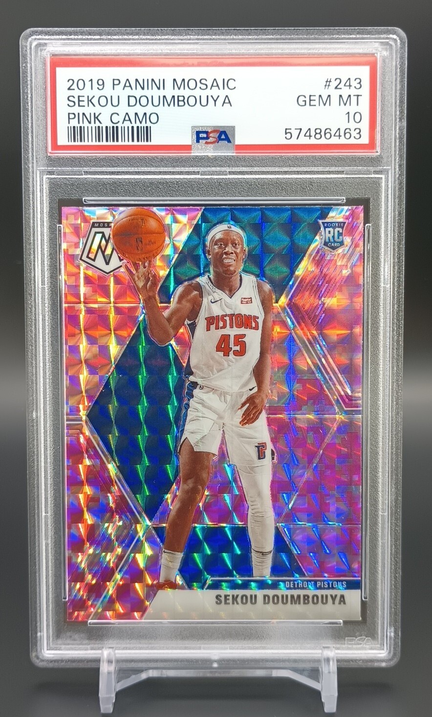 2019 Panini Mosaic #243 Sekou Doumbouya Rookie RC Pink Camo Prizm PSA 10