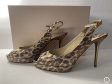 Jimmy Choo Open Toe Pumps Slingback Heels Leopard Shimmer Leather 36.5/ 6