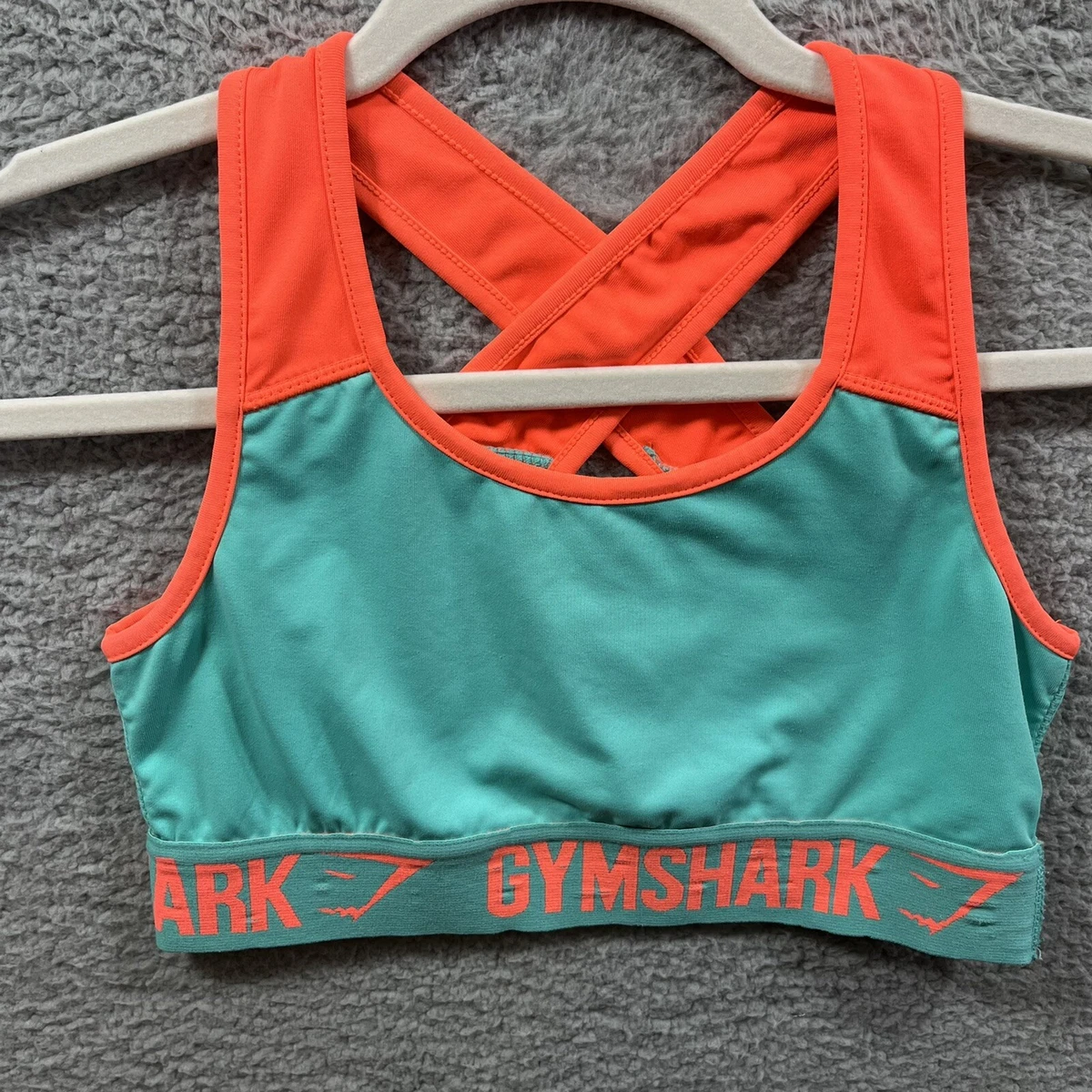 Gymshark Sports Bra Womens Size XS Neon Pink Blue Logo Keyhole Crossback