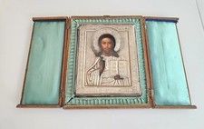 Antike 120 Jahre alte russische Ikone 84 Silber 875 Oklad Jesus Original Altar