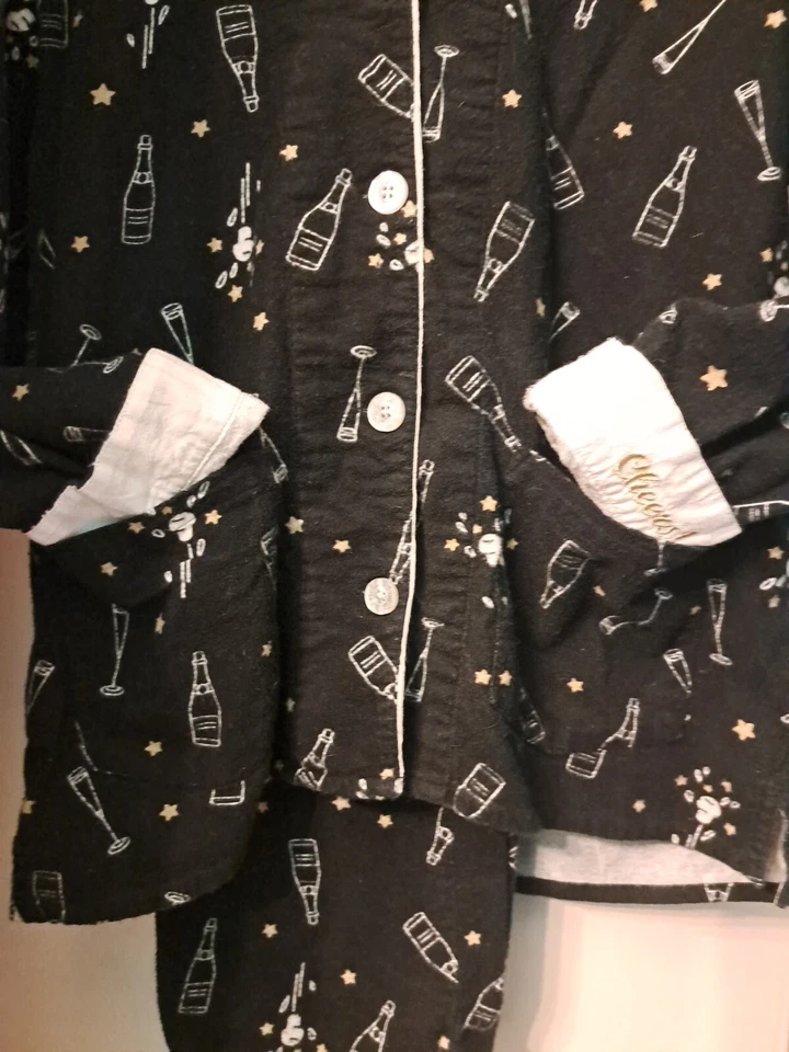 Juego de pijama PJ Salvage Champaign Cheers para mujer negro blanco dorado algodón XS bolsillos Foto 4 de 4