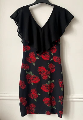 Superbe Robe Bi matière Noir & Rose Rouge H=93cm T34 environ Excellent état - Photo 1/4