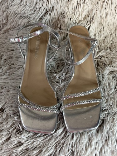 Dream Pairs Women’s Size 8.5 Silver Rhinestone Square Open Toe Wedge Sandals - Picture 9 of 13