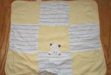 Baby yellow blue brown stripe thermal receiving blanket cow Vitamins squares