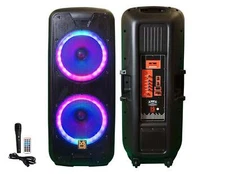 MR DJ 215BTA+ Dual 15" 5000W Battery Powered Bluetooth Speaker Microphone Party