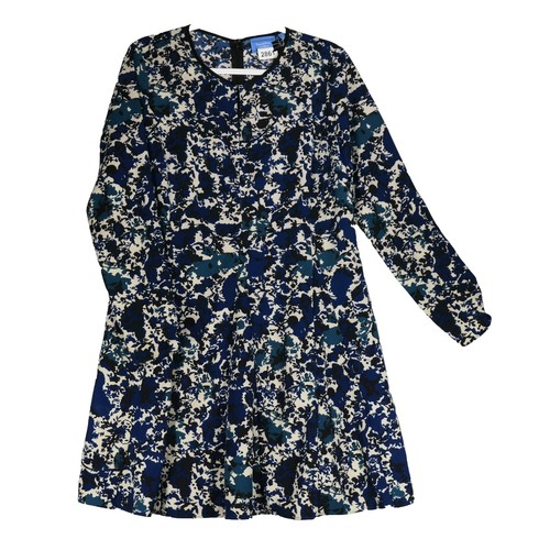 Simply Vera Wang Blue Floral Dress Womens Size L Long Sleeve Sheath Stretch  | eBay