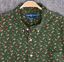 Vintage Ralph Lauren Duck Hunting Button Down Shirt Mens XXL Green EUC Cust. Fit