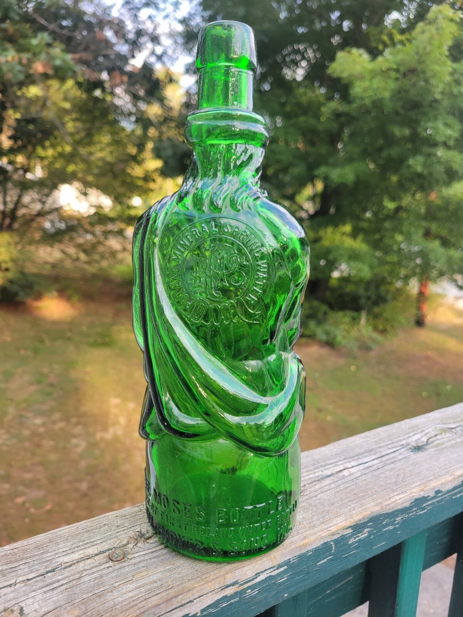 EARLY Poland Spring Figural Fac-Simile MOSES Green Glass Mineral
