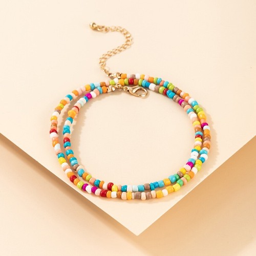 Fashion Women Anklet Retro Colorful Beads Layered Wrap Style Ankle Jewelry 1754 - Picture 4 of 4