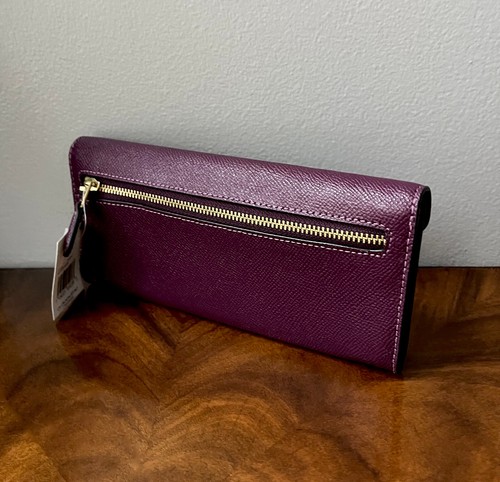 NWT Coach Deep Berry Crossgrain Textured Leather Wyn Slim Envelope Wallet $175 - Picture 3 of 10