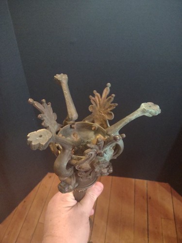 antique Brass Candelabras With Stork Snake Dragon Quality Bronze 24" - Picture 15 of 17