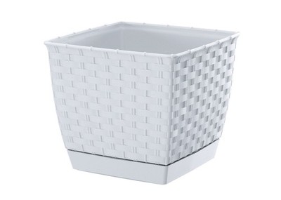 RATOLLA quadratischer Blumentopf DRLK250 mit Untersetzer | Weiß