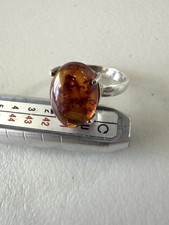 Vintage Baltic Amber 925 Sterling Silver Ring Oval Cognac Honey Sz 8.75