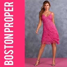 Hot Pink Beaded Gatsby Fringed Flapper Dress Sz 6 NWT