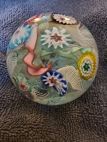 Murano Fratelli Toso Latticino Millefiori Glass Paperweight - Picture 2 of 8