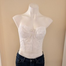 Gelmart 8425 Bridal White Lace Low Back Boned Bustier Corset Long Line Bra 36B