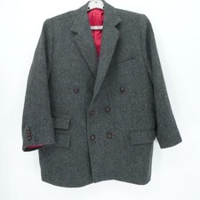 Harris Tweed SPorts Coat Mens 56L Gray Harringbone Double Breatsed Hand Crafted