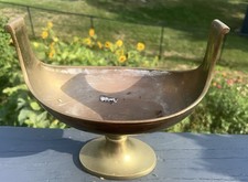Vintage Brass Gondola Canoe Viking Ship Pedestal Bowl Marked India P488 Plain