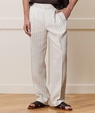 TODD SNYDER Relaxed 100 Linen Leisure Pants in White Striped Pleated NWT 198